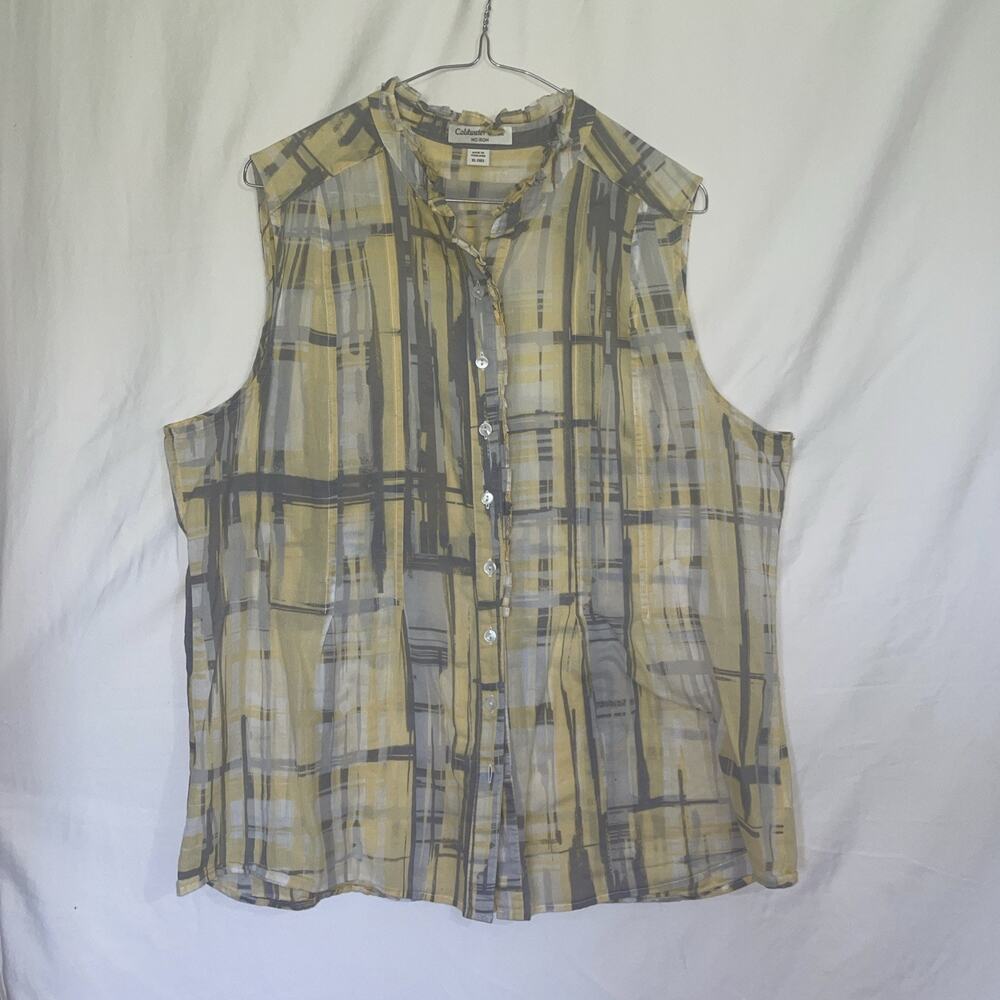 Coldwater Creek Women's Blue Sleeveless Button Up T-Shirt Top XL